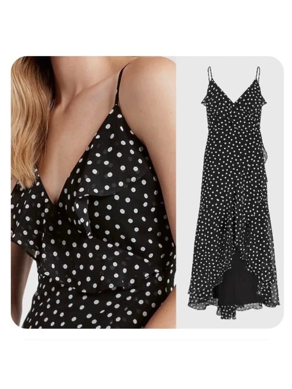 Express Black Polka Dot Slip Dress with White Dots size Small